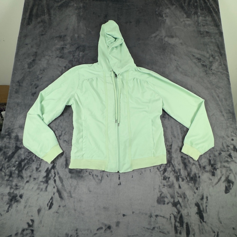 New York Laundry NYL Hooded Jacket Womens Large Mint Green Zip Windbreaker